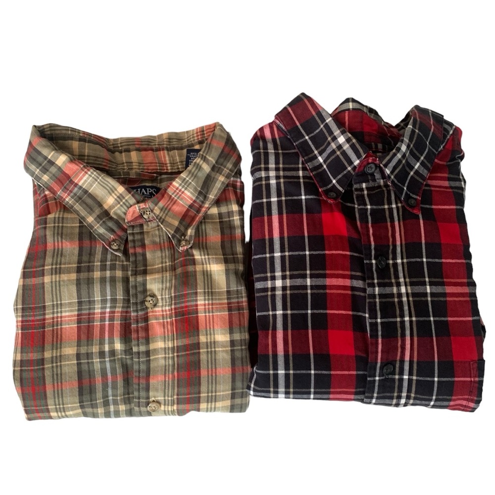 Chaps Ralph Lauren Shirts XXL 2XL Button Down plaid Lg Sleeve Lt Weight Lot of 2